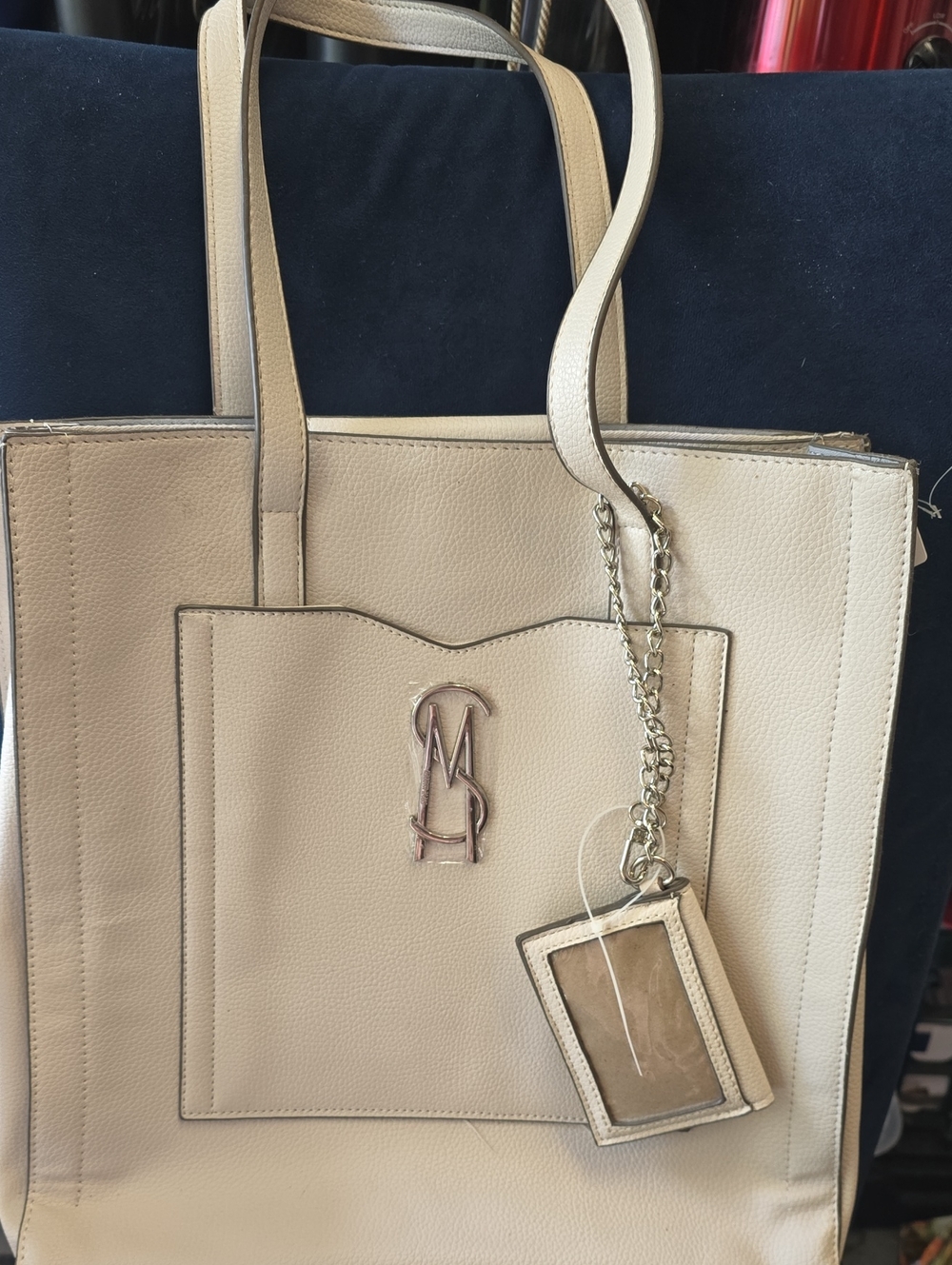 Steve Madden Cream Tote with Front Pocket and ID Charm
